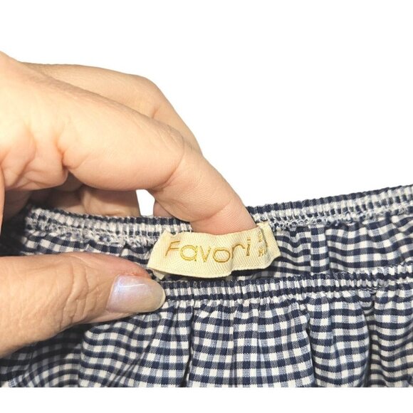 Favori Top Sz S 4 6 EU 38 Balloon Ruffle 3/4 Drop Sleeve Cropped Gingham Blue - Picture 10 of 12